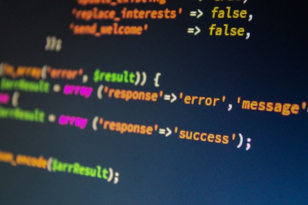 PHP code on a monitor for web development