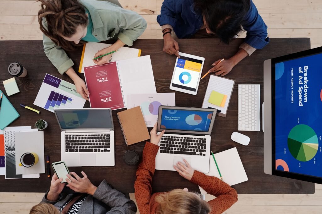 Team collaborating on digital marketing strategies